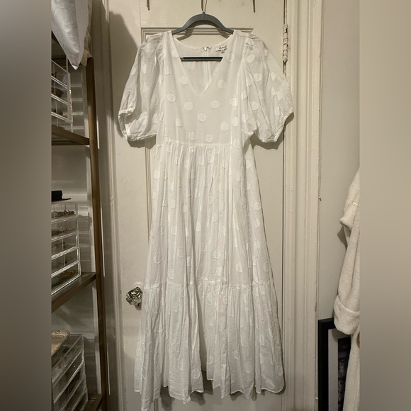 Madewell White Puff Sleeve V-Neck Sundress - Picture 1 of 3